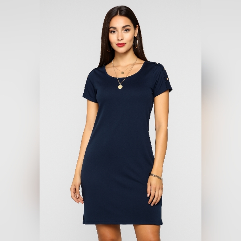 Karen Scott! Elegant Navy Blue Dress